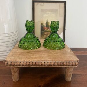 Pair of Vintage LE Smith Moon and Star Green Candlesticks